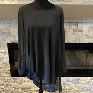 WynneLayers Black Assymetric Long Sleeve sheer Blouse size XL